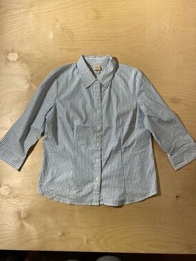 Covington Blue & White Striped Button-Front Shirt Large (RF)